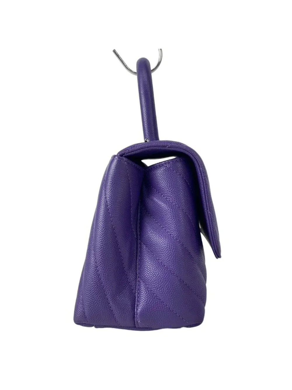 Chanel Handbag Small Top Handle Flap Bag Stitch Coco Purple Silver